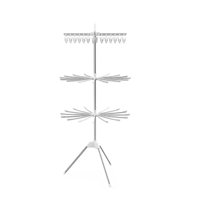 Uscator de rufe vertical, cu 3 niveluri rotative, 1 nivel cu clesti, pliabil, uscor de depozitat, din metal si plastic, alb/argintiu + CADOU SURPRIZA