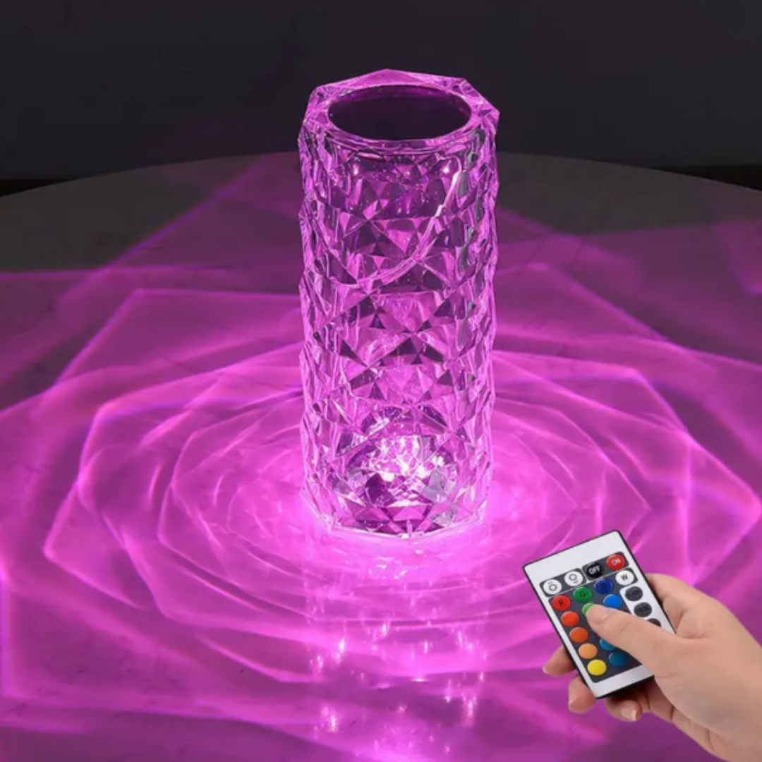 2+1 CADOU: Lampa ambientala Crystal LED cu telecomanda, RGB 16 culori, Fullright, touch control, Reglare intensitate lumina, Acumulator cu incarcare USB-C, Diamond