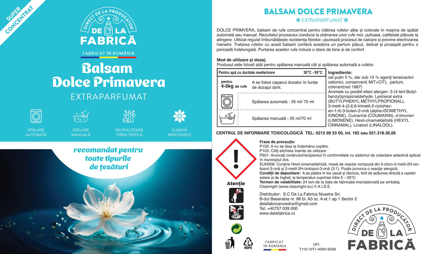 Balsam de Rufe Extra Parfumat Dolce Primavera – Super Concentrat – DeLaFabrica 5L
