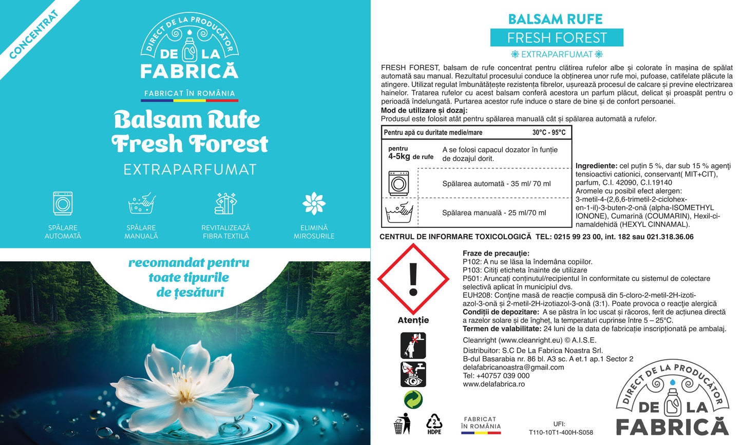 Balsam de Rufe Extra Parfumat Fresh Forest – Concentrat – DeLaFabrica 5L