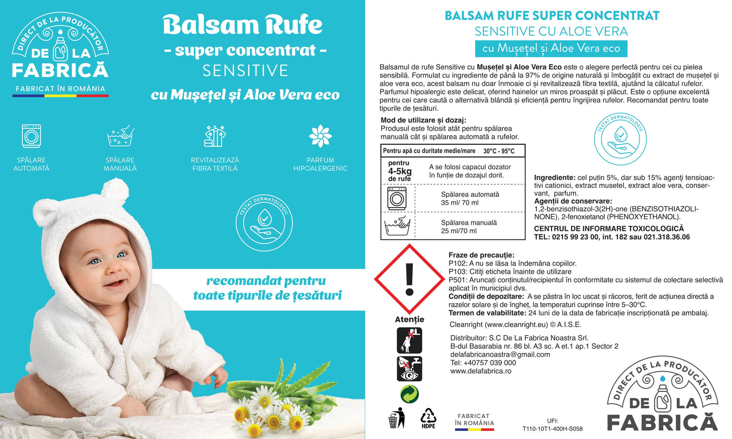Detergent rufe concentrat Sensitive universal cu bicarbonat - DeLaFabrica 5L