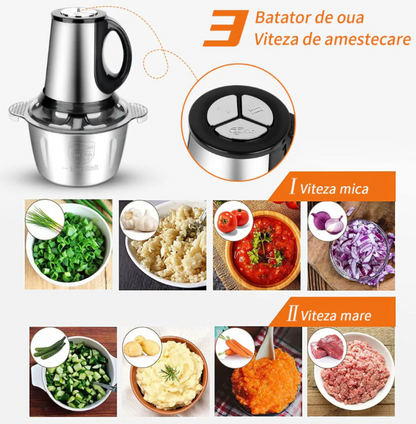 Tocator electric de 5L, carne si legume, 4 lame inox, 2 viteze, capacitate mare, bol inox