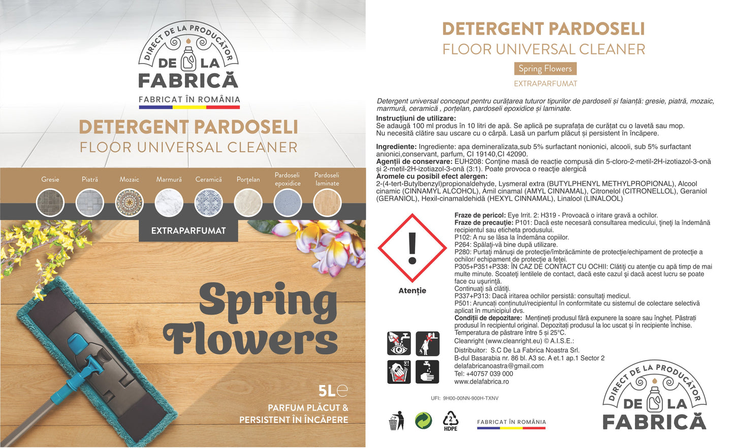 Detergent Pardoseli Spring Flowers – Floor Universal Cleaner – Extra Parfumat - DeLaFabrica