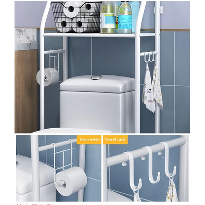 Raft depozitare peste toaleta, Raft depozitare peste masina de spalat, cu 3 rafturi, raft de Depozitare pentru Baie, picioruse ajustabile, rezistent si stabil, ideal pentru prosoape sau produse de igiena, metal, 155X47X25cm, Alb + CADOU SURPRIZA