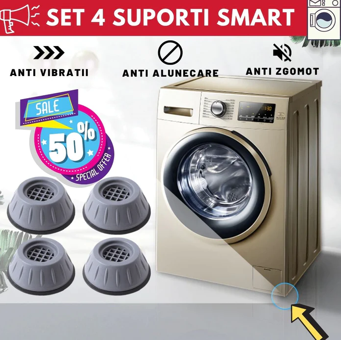 SET DE 4 PIESE SUPORT ANTI-ZGOMOT ȘI ANTIDERAPANTE PENTRU MAȘINA DE SPĂLAT, FRIGIDER, ARAGAZ