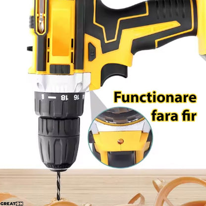 Masina De Gaurit Si Insurubat, Bormasina Cu 2 Acumulatori 48V Inclusi, Functionare Fara Fir, Moduri Avansate, Design Durabil Si Ergonomic, Accesorii, Trusa Transport, Galben/Negru + CADOU SURPRIZA