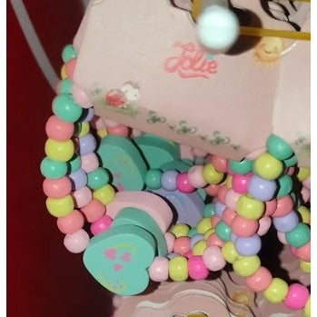 Set 5 Brățări Curcubeu Colorate, Bile si Pandantive din Lemn Colorate, Modele pentru Copii