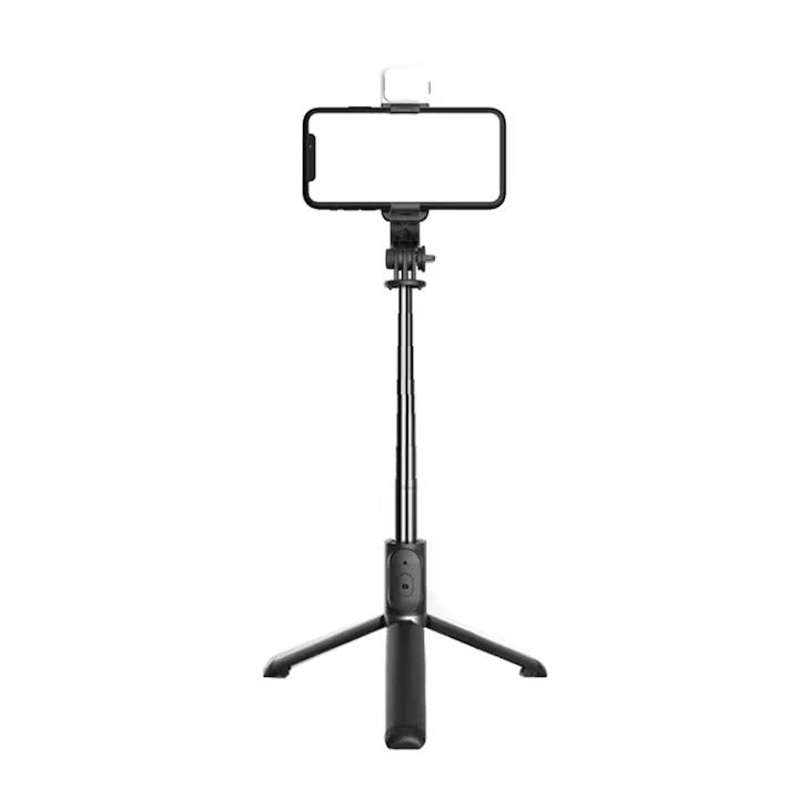 Selfie stick Bluetooth, trepied stabil cu LED UIQ Q02S, 105 cm, Negru