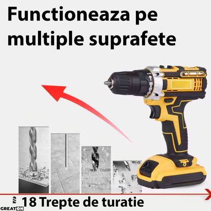 Masina De Gaurit Si Insurubat, Bormasina Cu 2 Acumulatori 48V Inclusi, Functionare Fara Fir, Moduri Avansate, Design Durabil Si Ergonomic, Accesorii, Trusa Transport, Galben/Negru + CADOU SURPRIZA