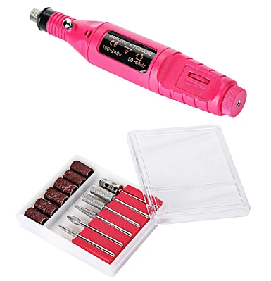 Freza Unghii Roz include 5 pile 5 capete abrazive Viteza Reglabila Semiprofesionala ALIMENTARE USB