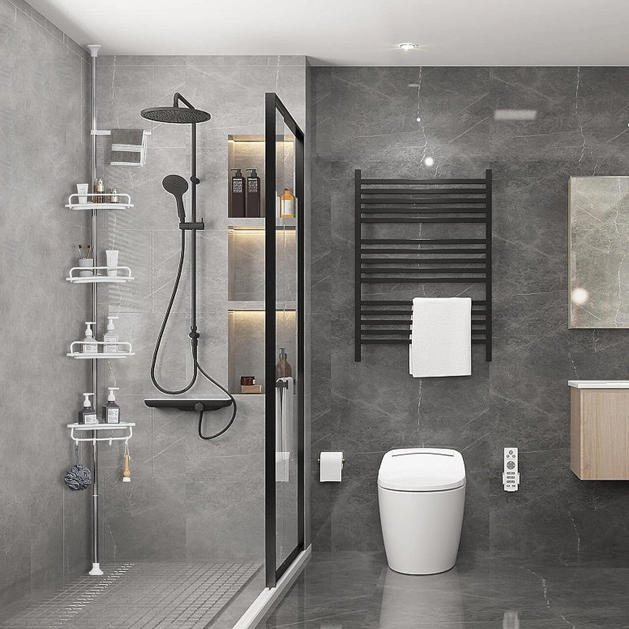 Etajera colt pentru baie,4 rafturi, inaltime reglabila maxima 260 cm + CADOU SURPRIZA