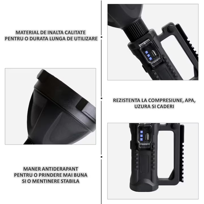 Lanterna cu LED 200W cu incarcare solara + CADOU Lanterna de cap cu 3 Benzi LED