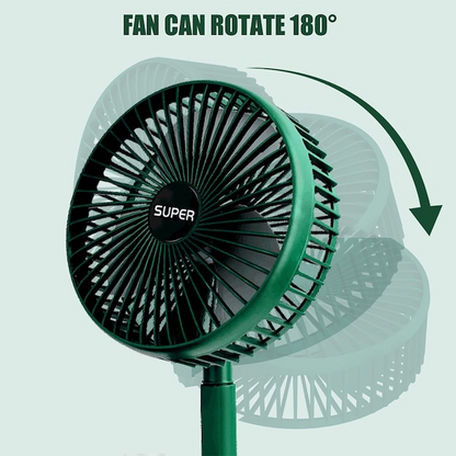 Ventilator portabil telescopic, 3 viteze, incarcare USB, verde, montabil pe perete