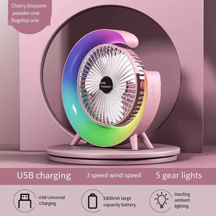 Mini Ventilator Wireless cu LED RGB SB‑138 – Răcorire Inteligentă pentru Vară