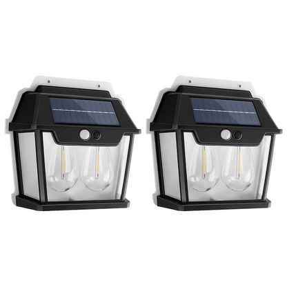 Lampa Solara de Perete LED Tip Felinar Dublu, senzor de miscare 5-8 metri, fara fir, 3 moduri de iluminare, protectie IP65, Waterproof, exterior, negru