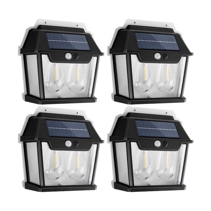 Lampa Solara de Perete LED Tip Felinar Dublu, senzor de miscare 5-8 metri, fara fir, 3 moduri de iluminare, protectie IP65, Waterproof, exterior, negru
